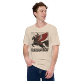Man Wearing A Cream Deus Vult T-shirt