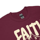 Close Up Of A Maroon Faith Moves Mountains Sweatshirt