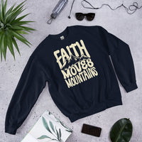 Front View Of A Faith Moves Mountains Sweatshirt In Navy