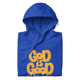 Close Up Of A God Is Good All The Time Hoodie In Royal Blue