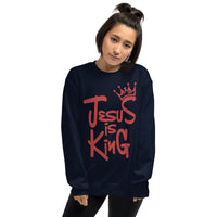 Woman Wearing A Navy Jesus Is King Sweatshirt