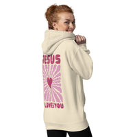 Woman Wearing A Jesus Loves You Hoodie In Bone
