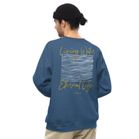 Man Wearing A Living Water Eternal Life Sweatshirt In Indigo Blue